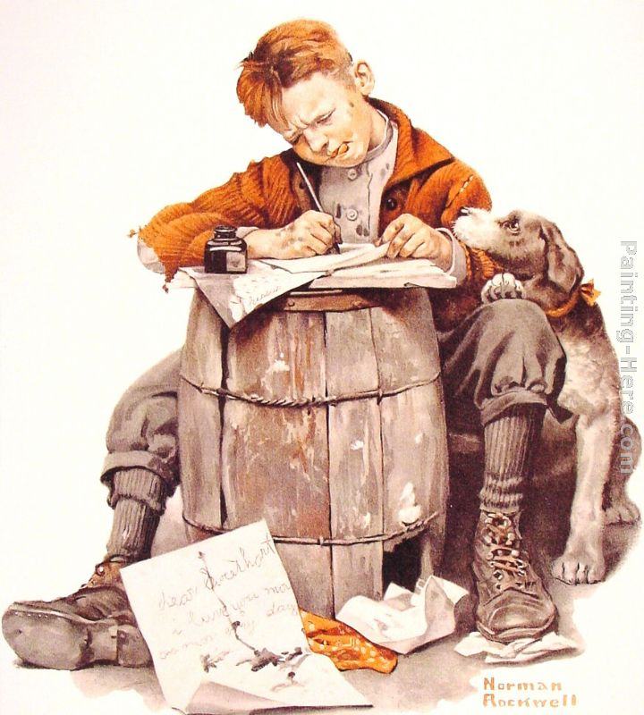 Little boy writing a letter